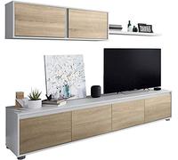 Mobelcenter, Mueble de salón Moderno Alida, Módulo TV, Módulo Superior y Estante, Color Blanco Artik y Roble Canadian, Medidas: Ancho: 200cm x Alto: 43 cm x Fondo: 41 cm (0903)