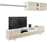 Mobelcenter - Mueble de salón Moderno Belus - Módulo TV, Módulo Superior y Estante - Color Blanco Brillo y Roble Canadian - Medidas Módulo TV: Ancho: 200 cm x Alto: 46 cm x Fondo: 41 cm - (1086)