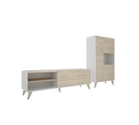 Mobelcenter, Mueble de Salón Ness Plus, Mueble TV y Aparador Bufet Comedor, Acabado Color Blanco y Natural, Medidas: Ancho: 236 cm x Fondo: 43 cm x Alto: 135 cm (P0043)