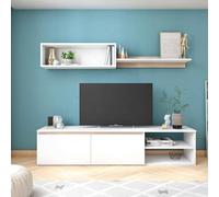 Mobelcenter, Mueble de Salón Oce 160, Módulo TV, Módulo Superior y Estante, Acabado en Color Blanco Mate y Sahara, Medidas: Ancho: 160 cm x Alto: 200 cm x Fondo: 39 cm (1568