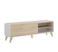 Mobelcenter, Mueble de TV Ness, Módulo TV Moderno con 1 Puerta 2 Huecos, Acabado Color Natural y Blanco, Medidas: Ancho: 155 cm x Fondo: 43 cm x Alto: 47 cm (1336)