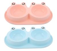 Mobestech 2 Piezas Cuencos Dobles para Gatos y Perros con Diseño de Rana Antideslizante Base Estable para Comida y Agua para Exteriores y Alimentación de Gatos Callejeros de Rosado y Azul