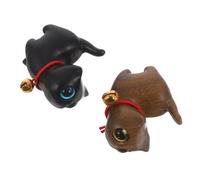 Mobestech 2 Piezas Figuras de Gato Talladas Mano Madera de Sándalo con Campana Decoración Miniatura para Escritorio Adornos Artesanales para Gatos