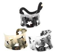 Mobestech 3 Coleteros Elásticos para Mujer y Niña Diseño Estrella Hueco de Aleación Gomas Decorativas Colores Dorado Plateado y Negro Accesorios para Peinados Elegantes y Uso Diario