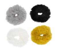 Mobestech 4 piezas Unidades Coleteros Peludos de Piel Sintética Elásticos Suaves y Cómodos para Coleta Accesorios para Peinados Festivos Colores Negro Gris Mostaza y Sujetan Firme