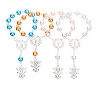 Mobestech 4 Pulseras Religiosas Colgante de Ángel Pulsera de Rosario para Mujer Cuentas de Oración para Bautismo Recuerdos de Comunión y Favores de Fiesta Colores y