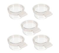 Mobestech 5 Cuencos Acrílicos Transparentes para Pájaros, Comederos Colgantes para Loros, Tazones de Comida y Agua para Jaula, Duraderos y Fáciles de Limpiar, Accesorios para Suministros