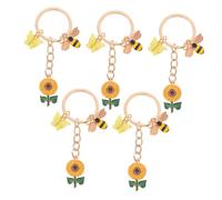 Mobestech 5 Piezas Anillo de llave de girasol accesorios con temas de abejas Accesorios de llaves de girasol Diseño de abejas lindo llavero para monedero encantos del bolso Aleación de zinc