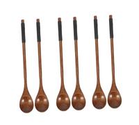 Mobestech 6 Cucharas Largas de Madera para Café Cucharas Decorativas para Servir 20 CM Mango Ergonómico Antideslizante Utensilios Cocina Madera para Té Miel y Postres Set 6 Piezas
