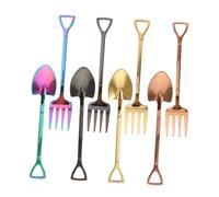 Mobestech 8 piezas Cucharas Inoxidable con Tenedores Forma de Pala para Postres Café y Frutas Colores Dorado Rosa Negro y Resistente y Fácil de Limpiar