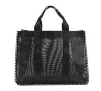 Mobestech Bolsa de Malla para Playa 1 Unidad Tamaño Grande Asas de Mano Niños Viaje Baño Almacenamiento sin Cremallera Negra