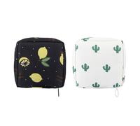 Mobestech Bolsa para Toallas Sanitarias Portátil 2 Piezas Tamaño Mediano Resistente Al Agua Beige Cactus y Negro Limón para Cuidado Femenino Uso Diario Compartimento Interior Organizado