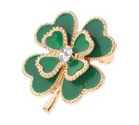 Mobestech Broche Trébol de Cuatro Hojas Cristales Verdes y Detalles Dorados Accesorio de Joyería para Fiestas y Ropa de Mujer Pin Brillante de Primavera para Camisas y Vestidos Elegantes