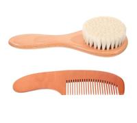Mobestech Cepillo y Peine para Ñiño Recién Nacido, Set de 2 Piezas Cerdas de Lana y Peine de Madera, Kit para Cuidado del Cabello del Ñiño, Higiene y Masaje Delicado para Uso Diario
