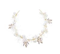 Mobestech Diadema de Flores de Perla para Novia Gemas de Imitación Joyería Cabello para Boda y Ceremonia
