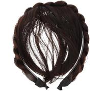Mobestech Diadema Trenzada de Peluca con Flequillo Desmontable para Mujer Banda de Cabello Sintético Accesorio Versátil para Fiestas y Cosplay Color Marrón Oscuro