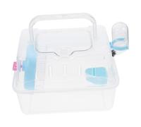 Mobestech Jaula Transportín para Hámster Transparente de Acrílico Portátil y Resistente para Viajes y Exteriores Diseño Multifuncional para Pequeños Roedores Color Azul con Base