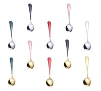 Mobestech Juego de 10 Cucharas de Acero Inoxidable Pintura Piano Cabezas Redondas y Lisas en Colores Plata Oro Rosa Plata Rosa Oro para Café Postres y Cócteles Uso en Hogar y Restauración