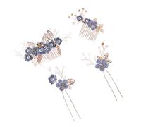 Mobestech Juego de 4 Piezas de Peinetas Cabello Azul Incluye Peines Pequeños y Grandes de Metal Diseño Floral Palillos Cabello para Boda y Fiestas Accesorios Retro para Peinados