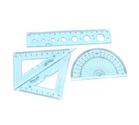 Mobestech Juego de 4 Reglas Escolares Flexibles Transparentes Azul 15 CM con Diseño Ondulado Incluye Regla Recta Dos Escuadras y Transportador para Estudiantes y Papelería Escolar