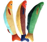 Mobestech Juguetes de Hierba Gatera para Gatos Forma de Pez Simulación, Masticables Resistentes, 3 Piezas Colores Amarillo y Verde, para Juego Interactivo en Interiores, Gatitos Adultos