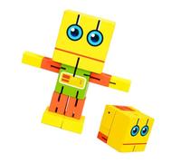 Mobestech Juguetes Robot de Madera Robot de Juguete Educativo Robot de Juguete con Bloques de Madera Robot Rompecabezas de Juguete Robot Jugando Juguete Bambú Amarillo