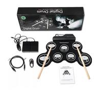 Mobestech Kit de Batería Electrónica Portátil USB Almohadillas Digitales con Sonido Real Metrónomo Integrado y Jack para Auriculares Práctica Silenciosa para Principiantes y Músicos