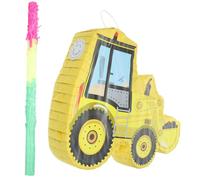 Mobestech Piñata de Papel Hecha a Mano Forma de Excavadora Amarilla Set de 2 Piezas Bate para Fiestas de Cumpleaños y Celebraciones Infantiles Decoración Divertida y Recuerdos para Juegos