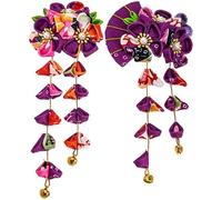 Mobestech Pinzas Cabello Forma de Abanico y Flores Moradas Accesorios Japoneses Borlas de Tela Morada Horquillas para Mujer Ideales para Bodas Sesiones de Fotos y Uso Diario