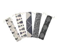 Mobestech Set de 5 Bolsas de Almacenamiento para Pajitas Reutilizables de Algodón y Lino, Estuche de Transporte Plegable y Fácil de Guardar para Cubiertos en Viajes y Uso Diario