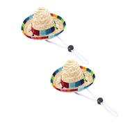 Mobestech Sombreros de Paja para Perro Pequeños 2 Piezas Banda Elástica Ajustable Accesorios para Fotos y Fiestas Mascotas