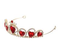 Mobestech Tiara de Novia Roja Diseño de Corazón Acrílico Elegante y Brillante, Accesorios Cabello de Boda Que No Se Caen, Adecuado para Días Obsequios como San Valentín