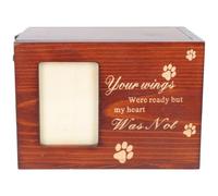 Mobestech Urna de Cremación para Gatos, Caja Conmemorativa de Madera con Marco para Foto, Marrón, Madera y Acrílico, 1, para Hamsters y Personas Que Han Perdido a Su Mascota Querida