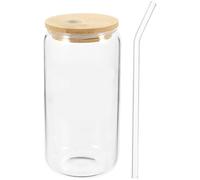 Mobestech Vidrio con Tapa, Vaso de Cristal Transparente 500ml con Pajita, Vidrio, y Goma, Fácil de Lavar y Antiquemaduras, para Bebidas en Casa y Cervecerías