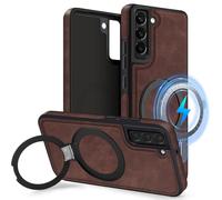 MOBESV Funda con Soporte para Samsung Galaxy S22 6,1 Pulgadas, Funda de Cuero Magnética para MagSafe/Cargador inalámbrico, Cover Fina Clásica y Elegante, Marrón Oscuro