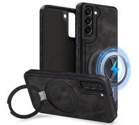 MOBESV Funda con Soporte para Samsung Galaxy S22 6,1 Pulgadas, Funda de Cuero Magnética para MagSafe/Cargador inalámbrico, Cover Fina Clásica y Elegante, Negro