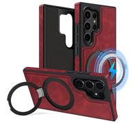 MOBESV Funda con Soporte para Samsung Galaxy S24 Ultra 6,8 Pulgadas, Funda de Cuero Magnética para MagSafe/Cargador inalámbrico, Cover Fina Clásica y Elegante, Borgoña