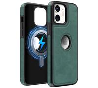 MOBESV Funda de Cuero con Vista del Logotipo para iPhone 12 / iPhone 12 Pro 6,1 Pulgadas, Funda Magnética para MagSafe, Cover Fina Clásica y Elegante, Verde
