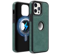 MOBESV Funda de Cuero con Vista del Logotipo para iPhone 12 Pro MAX 6,7 Pulgadas, Funda Magnética para MagSafe, Cover Fina Clásica y Elegante, Verde