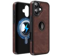 MOBESV Funda de Cuero con Vista del Logotipo para iPhone 16 6,1 Pulgadas, Funda Magnética para MagSafe, Cover Fina Clásica y Elegante, Marrón Oscuro