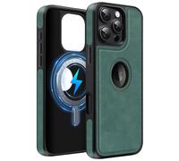 MOBESV Funda de Cuero con Vista del Logotipo para iPhone 16 Pro 6,3 Pulgadas, Funda Magnética para MagSafe, Cover Fina Clásica y Elegante, Verde