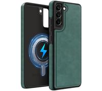 MOBESV Funda de Cuero para Samsung Galaxy S22 6,1 Pulgadas, Funda Magnética para MagSafe/Cargador inalámbrico, Cover Fina Clásica y Elegante, Verde