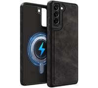 MOBESV Funda de Cuero para Samsung Galaxy S22 6,1 Pulgadas, Funda Magnética para MagSafe/Cargador inalámbrico, Cover Fina Clásica y Elegante, Negro