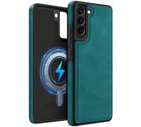 MOBESV Funda de Cuero para Samsung Galaxy S22 6,1 Pulgadas, Funda Magnética para MagSafe/Cargador inalámbrico, Cover Fina Clásica y Elegante, Azul Claro