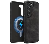 MOBESV Funda de Cuero para Samsung Galaxy S23 6,1 Pulgadas, Funda Magnética para MagSafe/Cargador inalámbrico, Cover Fina Clásica y Elegante, Negro