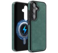 MOBESV Funda de Cuero para Samsung Galaxy S24 Plus 6,7 Pulgadas, Funda Magnética para MagSafe/Cargador inalámbrico, Cover Fina Clásica y Elegante, Verde
