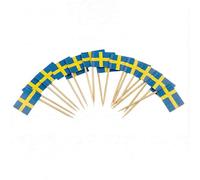 Mobi Lock 120 Piezas Palillos Cóctel con Bandera de Suecia - 6,5 cm (2,5 in) Palitos bambú con Mini Banderas - Palillos de Adorno para Aperitivos y Bebidas