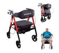 Mobiclinic®, Andador Bariátrico, Hasta 204 Kg, Plegable, Extra Ancho, Manillar y Asiento Regulable, Ruedas 360º, Respaldo, Cesta XL, Aluminio Reforzado, Madeira