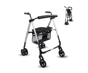 Mobiclinic®, Andador para adultos, Plegable, Ligero, Asiento y cesta xxl, Sujeta bastones, Altura regulable, De aluminio, Marca española, Frenos por presión, Dehesa, Ruedas macizas, Gris perlado