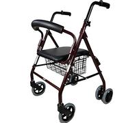 Mobiclinic®, Andador para ancianos, Modelo Prado, Rollator, de Aluminio, ligero y plegable, frenos por presión, con Asiento, cesta y 4 ruedas, Caminador para mayores, Marca Española, Color Burdeos